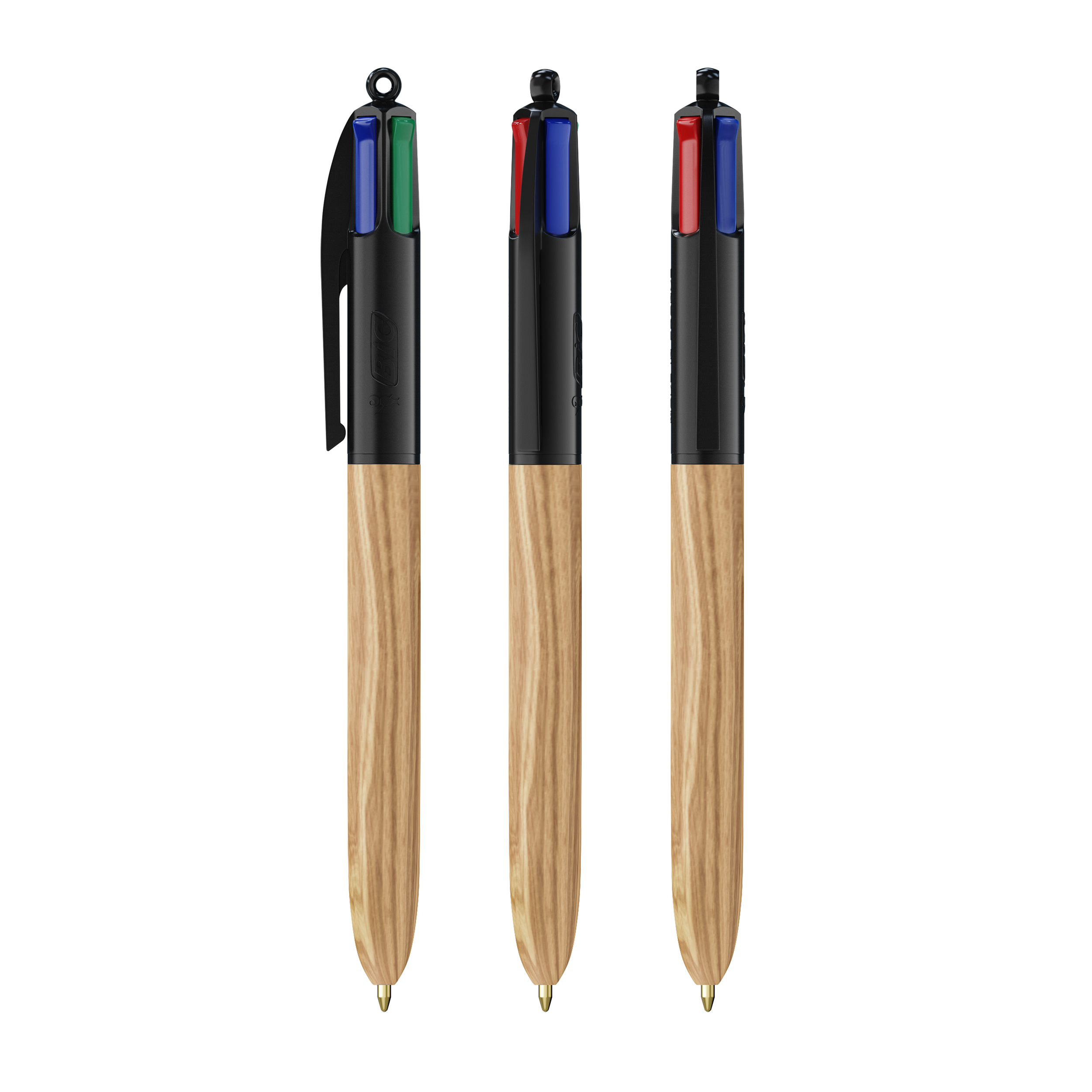 Stylo 4 Couleurs publicitaire BIC® Wood Style avec Lanyard Noir - bois naturel